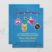 ピースミュージックギターロックアンドロール赤ちゃんシャワー 招待状 (正面/裏面)