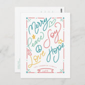 ピースメリージョイラブホープハンドドローブライトホリデー ポストカード (正面/裏面)