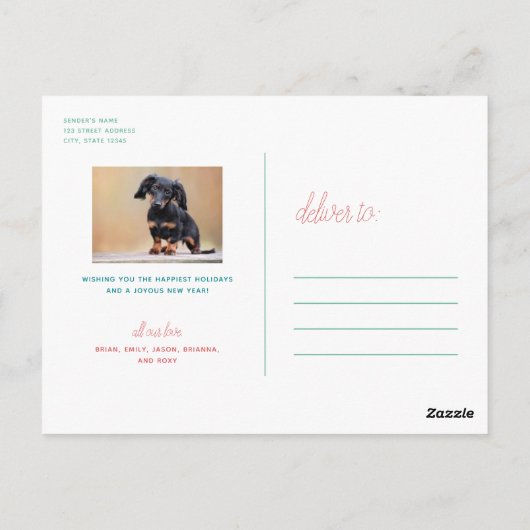 ピースメリージョイラブホープハンドドローブライトホリデー ポストカード (裏面)