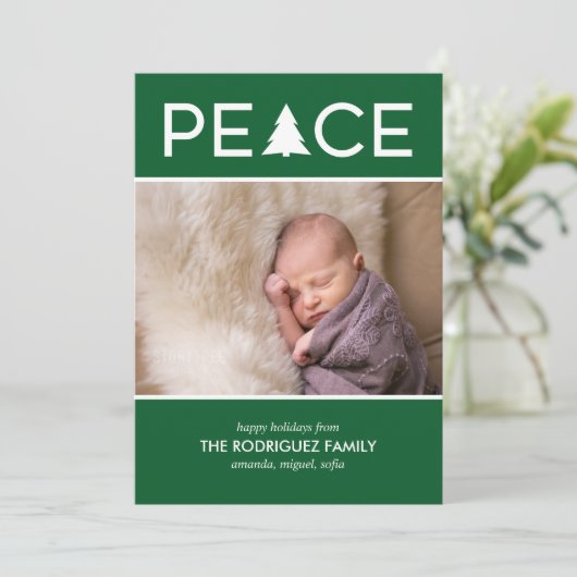 ピースモダンカスタムフォトホリデーツリーグリーンホワイト シーズンカード (スタンド正面)