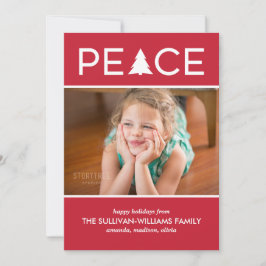 ピースモダンカスタムフォトホリデーツリーレッドホワイト シーズンカード