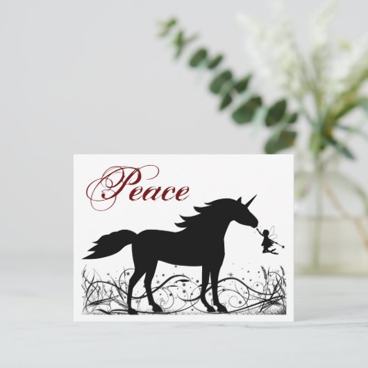 ピースユニコーンと妖精の冬の休日の挨拶 シーズンポストカード (スタンド正面)