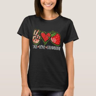 ピースラブいちご果実かわいいイチゴ Tシャツ