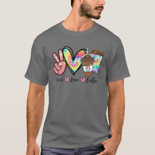 ピースラブおもしろいコーヒー愛好家カラフルハート Tシャツ