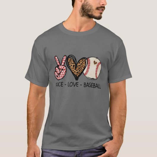 ピースラブおもしろいベースボールママヒョウ柄 Tシャツ (正面)
