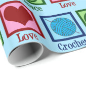 ピースラブかぎ針編み可愛い青い糸の柄 ラッピングペーパー (ロールコーナー)