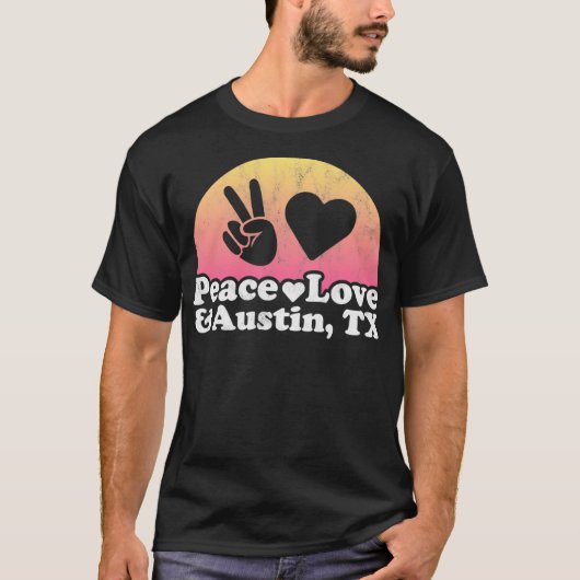 ピースラブとオースティン、テキサス州のティーズプルオーバー Tシャツ (正面)
