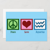 ピースラブアクエリアスサインキュートブルー誕生日カード (正面/裏面)
