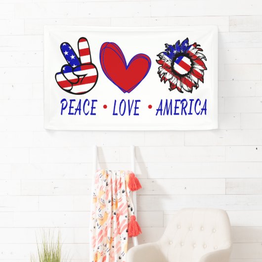 ピースラブアメリカ愛国国旗ハートひまわり 横断幕 (インサイチュ)