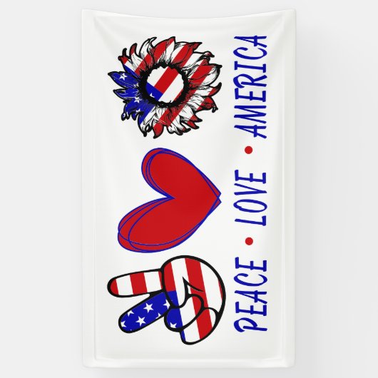 ピースラブアメリカ愛国国旗ハートひまわり 横断幕 (縦)