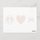 ピースラブアラバマ地図の形をした州旗赤いハート ポストカード (裏面)