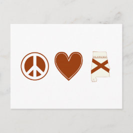 ピースラブアラバマ地図の形をした州旗赤いハート ポストカード