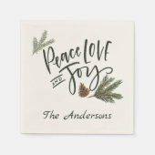 ピースラブアンドジョイパーソナライズされたーホリデイ スタンダードカクテルナプキン (正面)