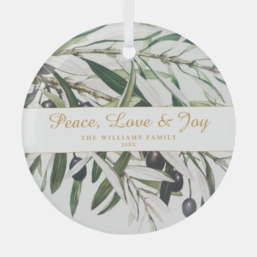 ピースラブアンドジョイヴィンテージオリーブブランチ ガラスオーナメント (正面)