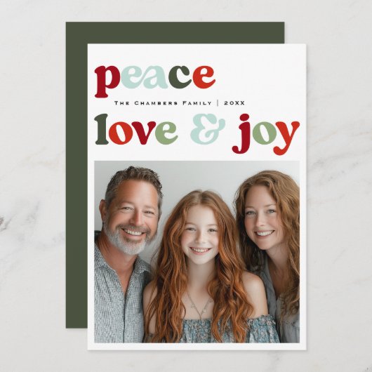 ピースラブアンドジョークリスマスホリデイデザイン シーズンカード (正面/裏面)