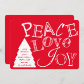 ピースラブアンドジョーホワイトオンレッドタイポグラフィ シーズンカード (正面/裏面)