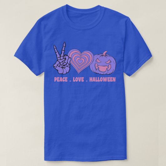 ピースラブアンドハロウィンピースハンドハートかぼちゃ Tシャツ (デザイン正面)