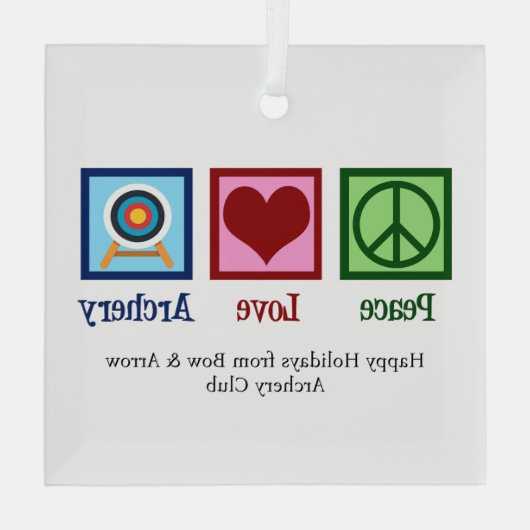 ピースラブアーチェリーカスタムクリスマス ガラスオーナメント (裏面)