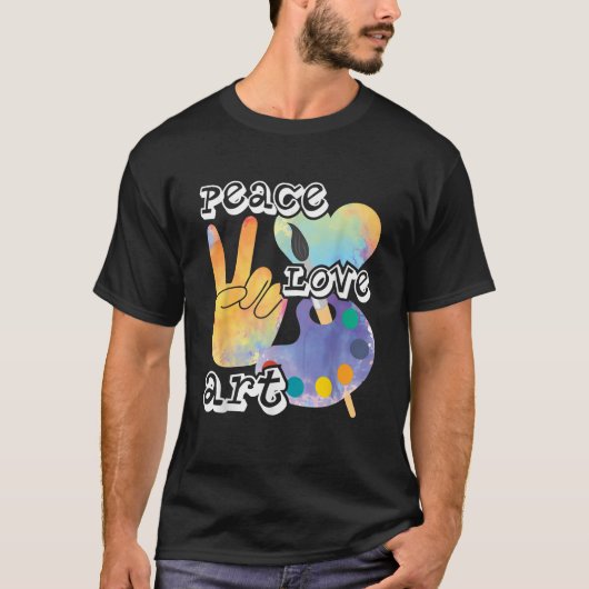 ピースラブアー絵画トのア教えート先生 Tシャツ (正面)