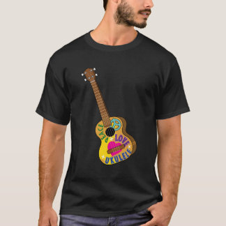 ピースラブウクレレおもしろいウケ選手ギフト男性へW Tシャツ