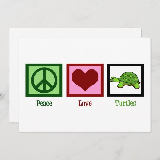 ピースラブウミガメかわいいウミガメのカード (正面/裏面)