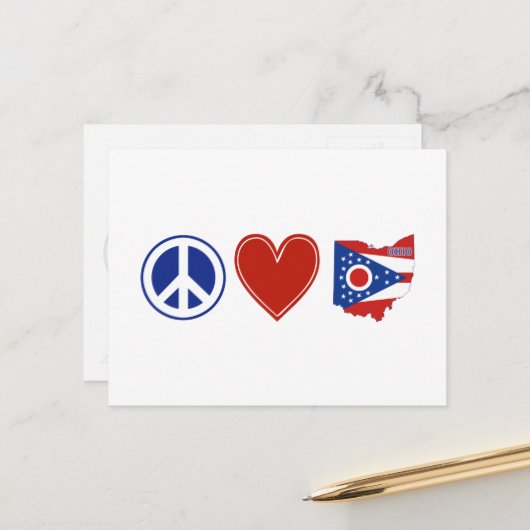 ピースラブオハイオ州旗バッキーハート ポストカード (正面/裏面インサイチュ)