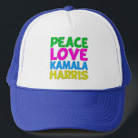ピースラブカマラハリス キャップ<br><div class="desc">可愛い平和の愛Kamala Harrisおもしろい、カラフル政治デザインを愛する進歩的な民主主義者のための帽子。2024年の選挙でカマラ大統領に投票。明るい色自由主義ののおもしろいデザイン。</div>
