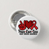 ピースラブキュアハート病認識度レッドリボン 缶バッジ (正面&裏面)
