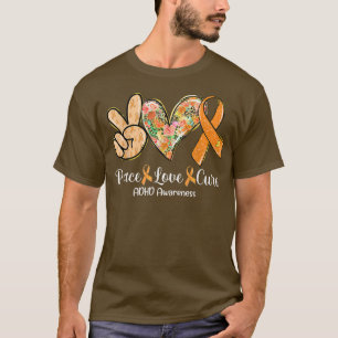 ピースラブキュールオレンジリボンADHD認識度ギフト Tシャツ