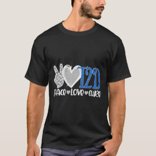 ピースラブキュールタイプ2糖尿病認識度T2dブルー Tシャツ