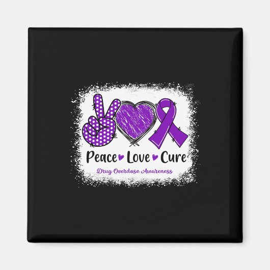 ピースラブキュールドラッグオーバードーズ認識度パープルリブ マグネット (正面)