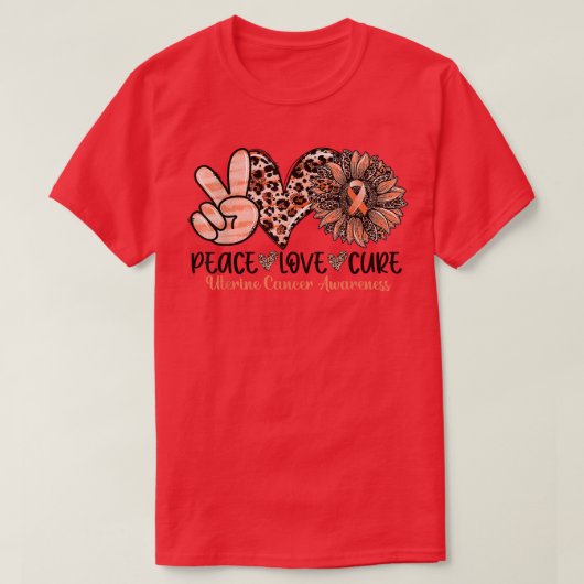 ピースラブキュールヒマワリ桃リボン子宮缶 Tシャツ (デザイン正面)