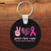 ピースラブキュールヒョウのピンクリボン乳がん キーホルダー (正面)