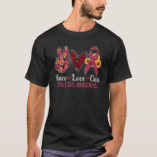 ピースラブキュールブルゴーニリボン鎌細胞アワーン Tシャツ (正面)