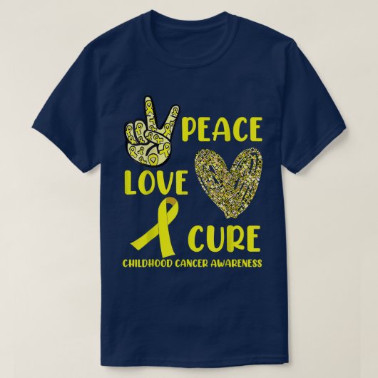 ピースラブキュール小児癌認識度金ゴールドリ Tシャツ (デザイン正面)