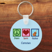 ピースラブギターキュートブルーモノグラムギタリスト キーホルダー (正面)