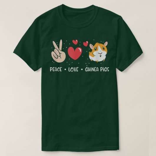 ピースラブギニア豚かわいいペット動物おもしろいグイン Tシャツ (デザイン正面)