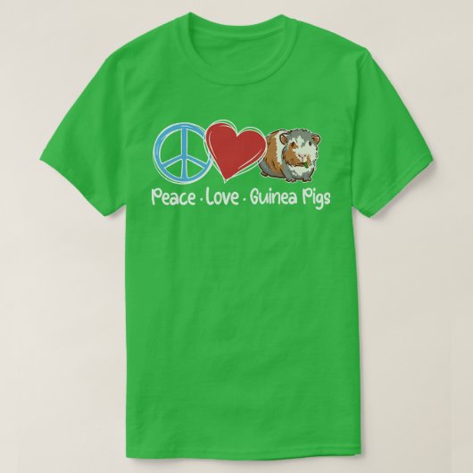 ピースラブギニア豚かわいいモルモット動物の愛 Tシャツ (デザイン正面)