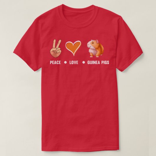 ピースラブギニア豚かわいいモルモット恋人グイン Tシャツ (デザイン正面)