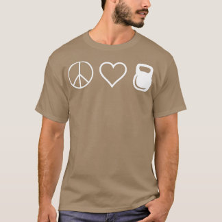 ピースラブケトルベルズカワイイおもしろいートレーニング Tシャツ