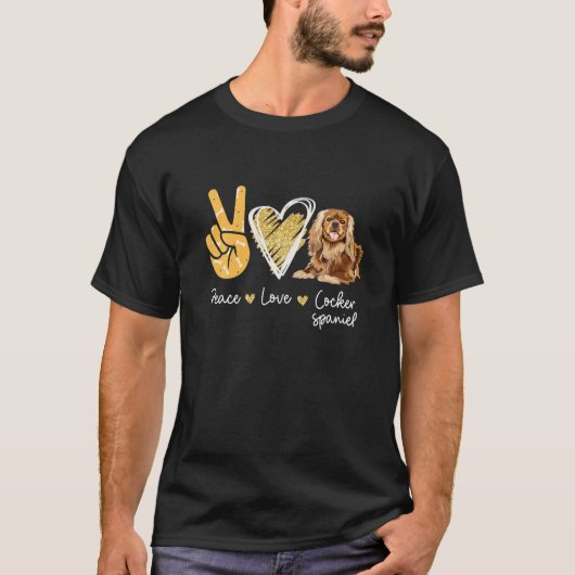 ピースラブコッカースパニエル犬愛犬家 Tシャツ (正面)