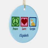 ピースラブコーギスキュートブルーカスタムクリスマス セラミックオーナメント (右)