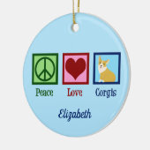 ピースラブコーギスキュートブルーカスタムクリスマス セラミックオーナメント (左)