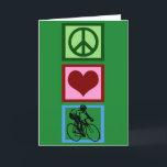 ピースラブサイクリンググリーンクリスマスサイクリスト シーズンカード<br><div class="desc">自転車に乗るより良いチェックはない。このキュートなサイクリストのクリスマスカードは、平和のサイン、ハート、サイクルを愛する人を特徴としている。ピースラブサイクリング。</div>