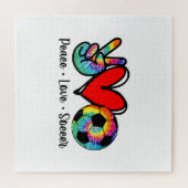 ピースラブサッカー絞り染めデザイン女子10代の女子 ジグソーパズル (横)