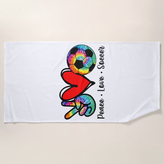 ピースラブサッカー絞り染めデザイン女子10代の女子 ビーチタオル (正面)