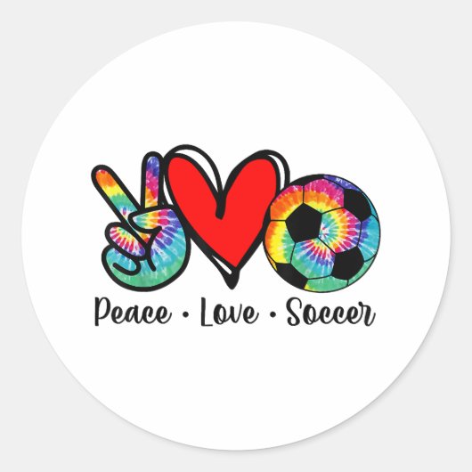 ピースラブサッカー絞り染めデザイン女子10代の女子 ラウンドシール (正面)