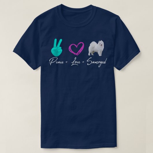 ピースラブサモエドおもしろい犬オーナー Tシャツ (デザイン正面)