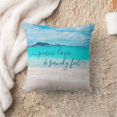 ピースラブサンディ足ハワイ熱帯ビーチ写真 クッション (ブランケット)