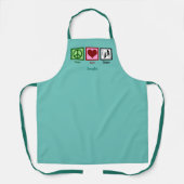 ピースラブシアターキュートティール（緑がかった色）モノグラム エプロン (正面)